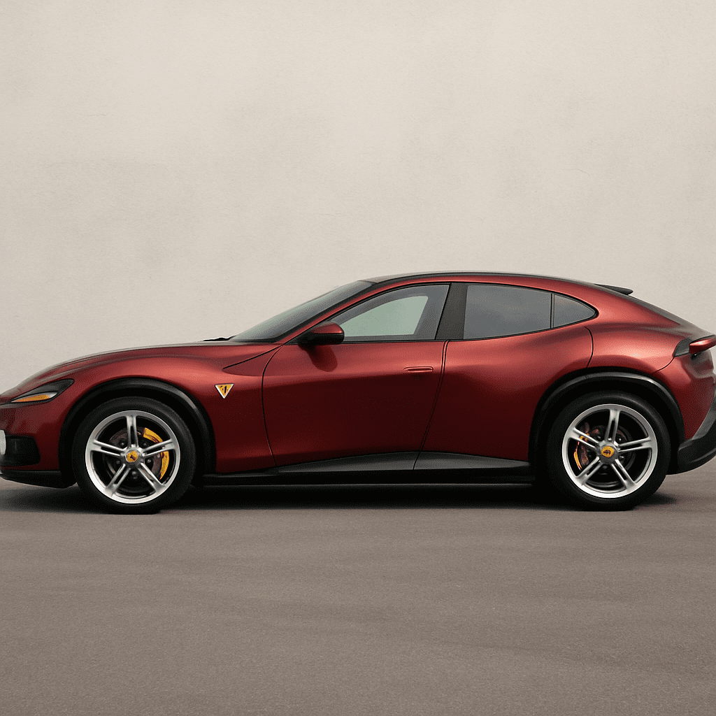 Seitenansicht des Ferrari Purosangue, die die charakteristische Maranello Grand Tourer Designsprache zeigt