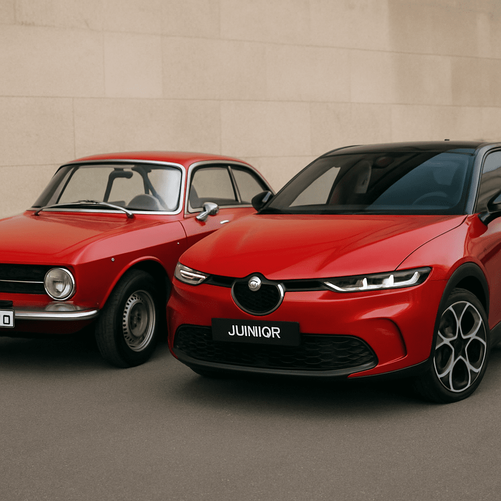 Historischer und moderner Alfa Romeo Junior nebeneinander