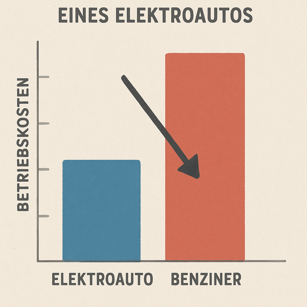 Ein Diagramm, das die niedrigen Betriebskosten eines Elektroautos mit denen eines herkömmlichen Benziners vergleicht