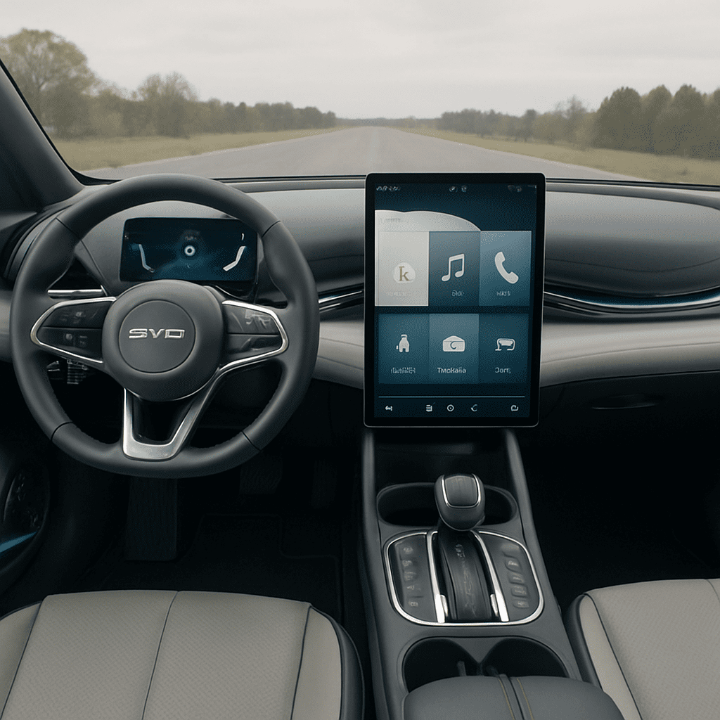 Der futuristische Innenraum des BYD Atto 3 mit dem großen Touchscreen