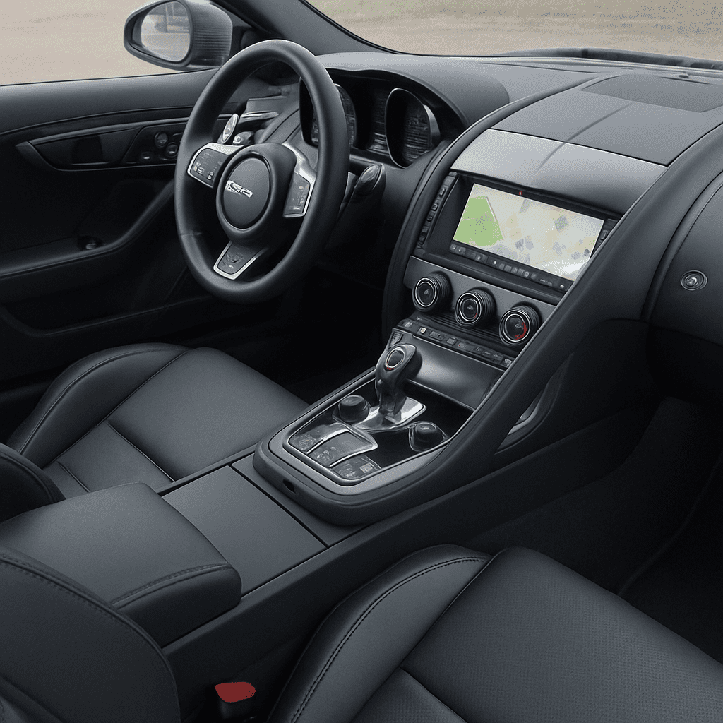 Blick in das luxuriöse Interieur des Jaguar F-Type mit Premium-Ledersitzen und modernem Infotainment