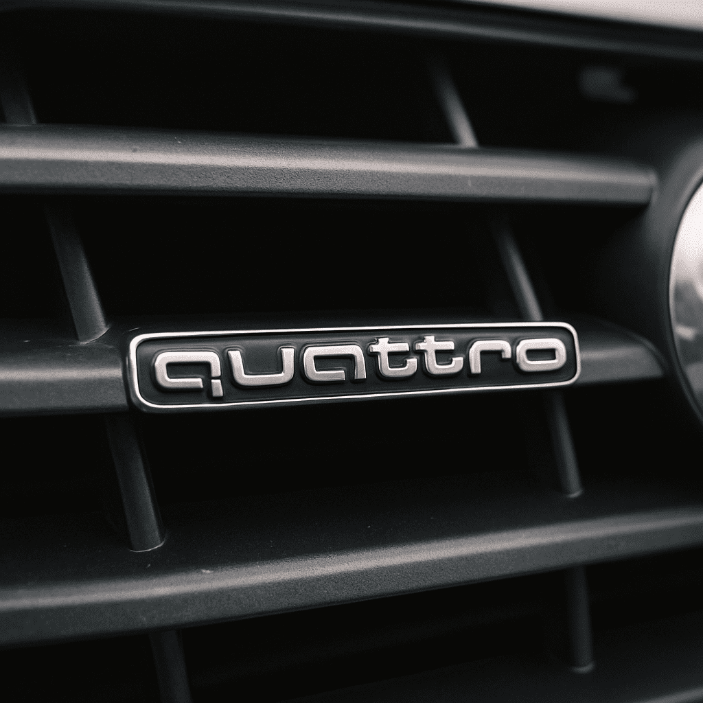 Detailaufnahme des quattro-Emblems am Kühlergrill des Audi Q5
