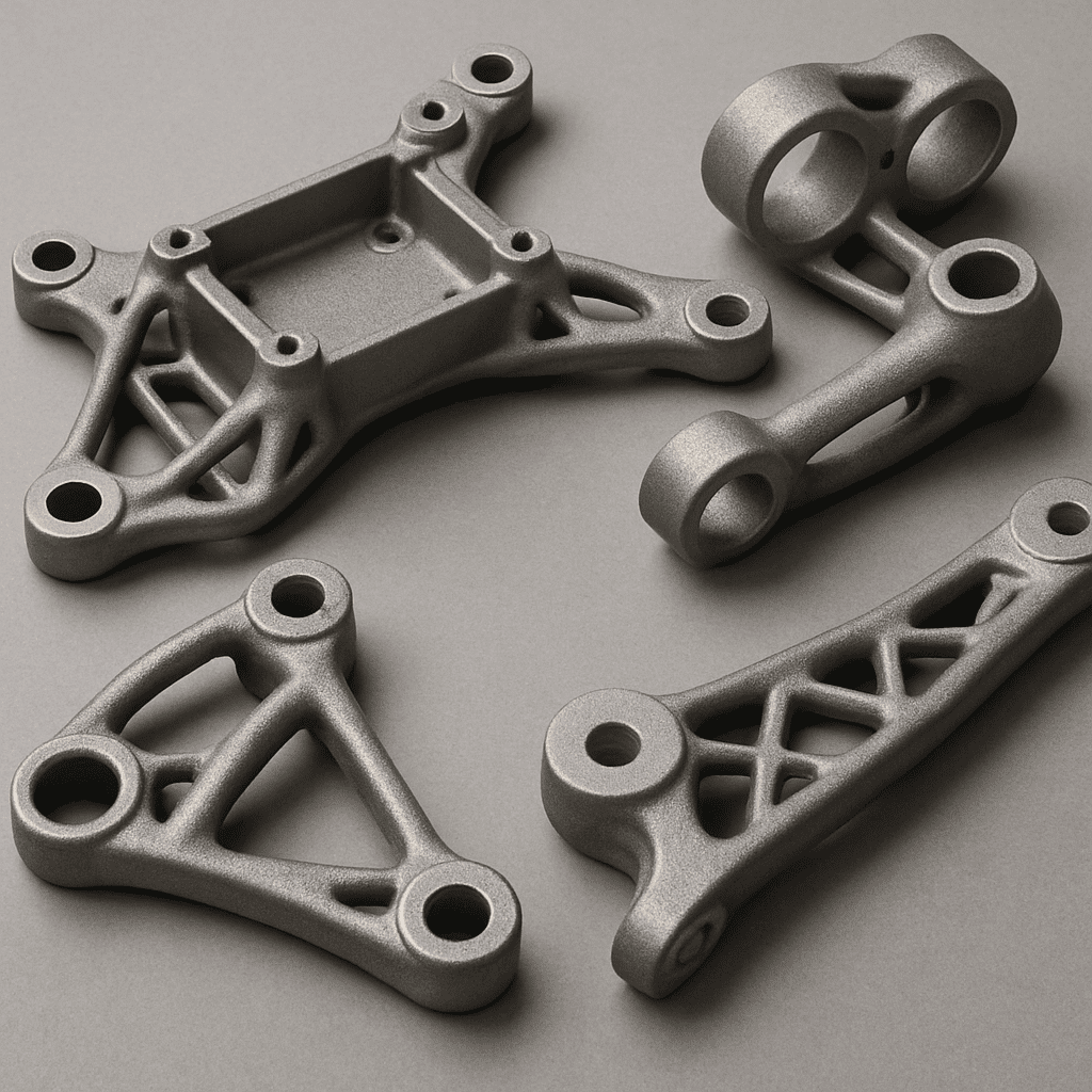 Detaillierte Ansicht der 3D-gedruckten Chassis-Komponenten aus Metall