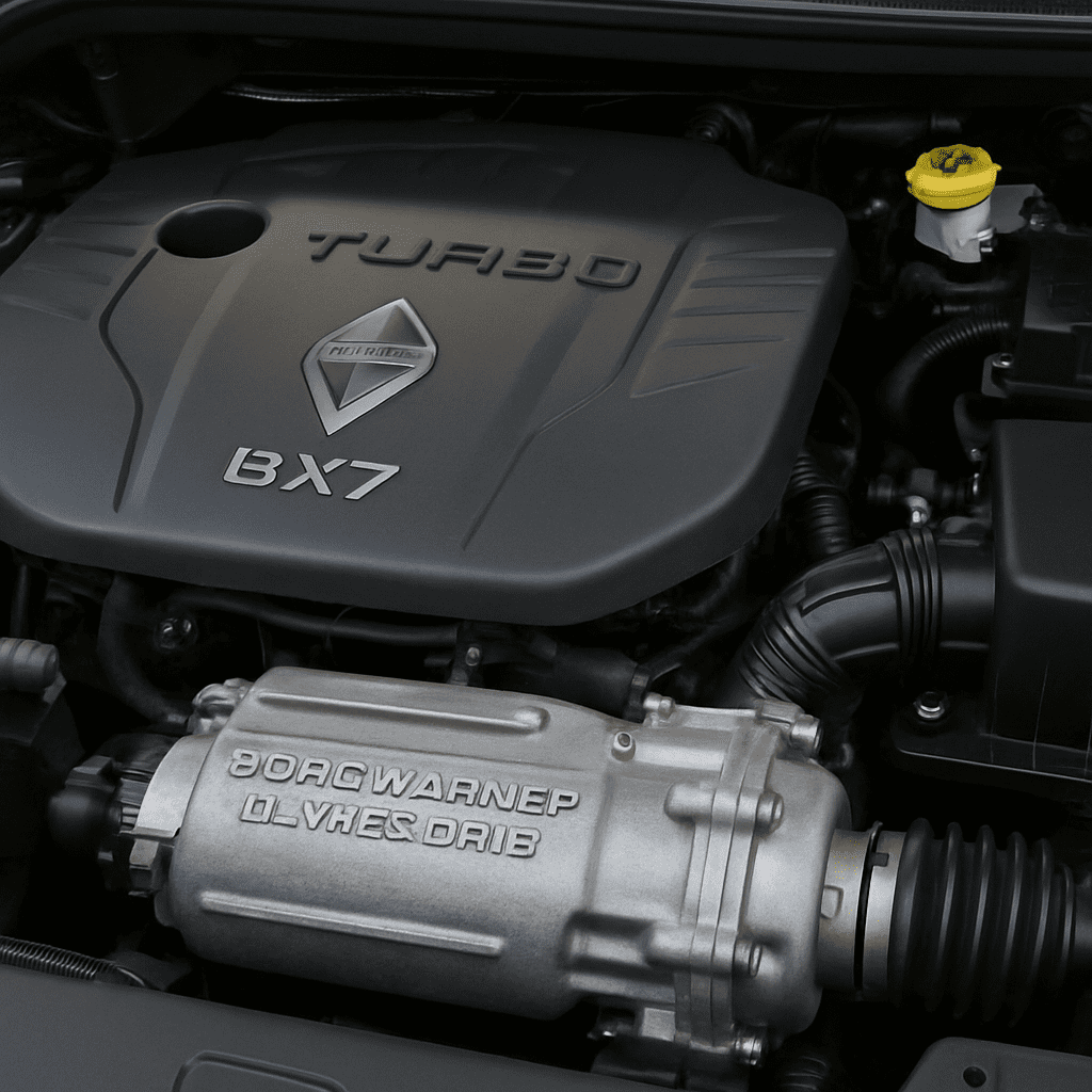 Detailaufnahme des Motors und des BorgWarner Allradsystems im Borgward BX7